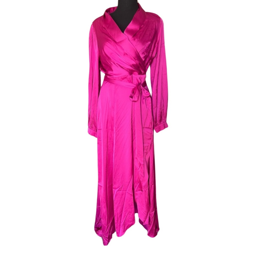Vici Faux-Wrap High-Low Maxi Dress in Fuschia - Size small